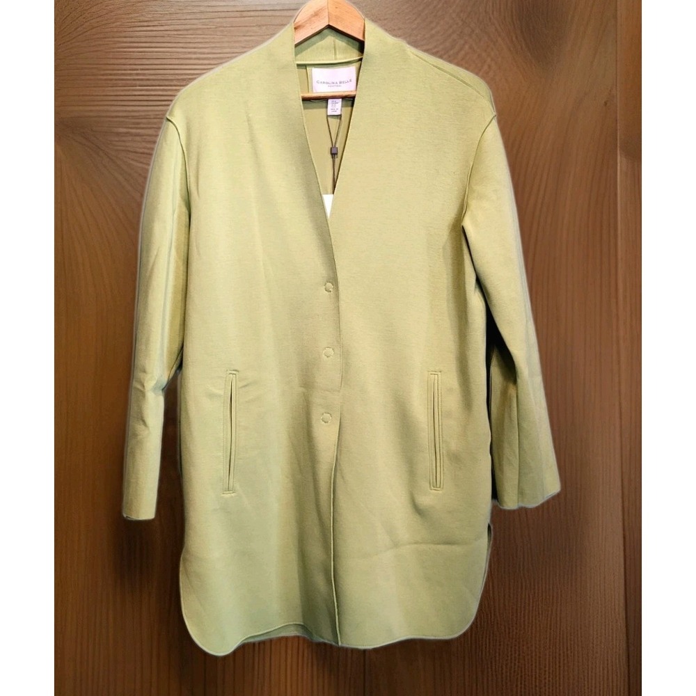 New Carolina Belle Lt Green Mid Length Stretch Jacket Pockets Sz M